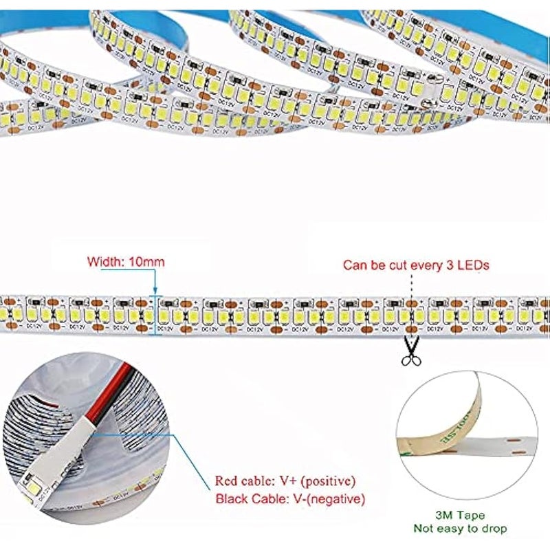 LED Strip Lights, SMD 2835 LED Strip, DC12V 1200LEDs 16.4Ft 26000LM High Density LED Light Strips Non-Waterproof IP21, 3 Times Brightness Than SMD3528 LED, Cool White 6500K - Image 5